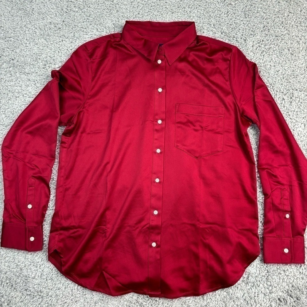 GAP Red Satin Button-Down Shirt